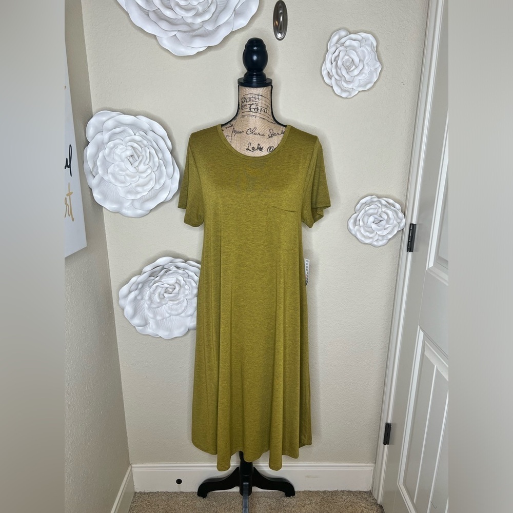 LuLaRoe Carly Discontinued Heathered Golden Mustard Dress Size Large